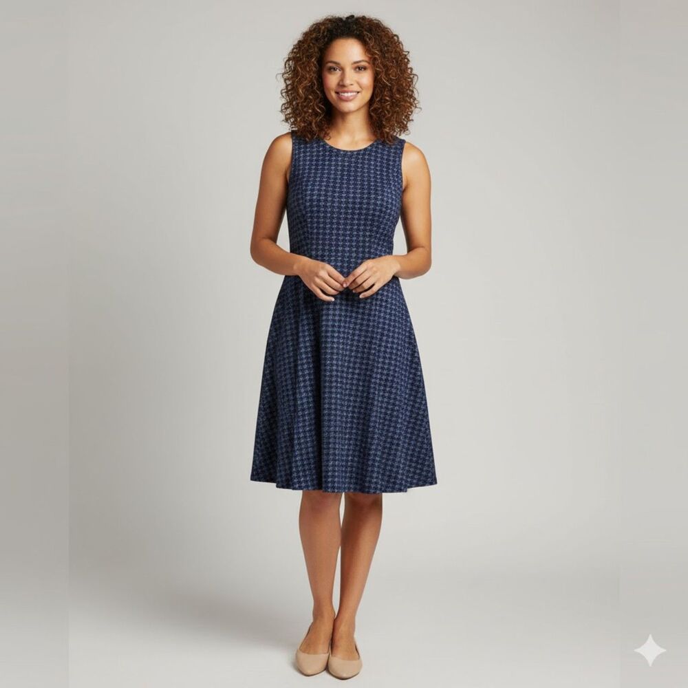 Merona Navy Houndstooth Fit and Flare Dress L